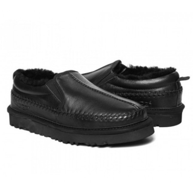 UGG Mens Stitch Slip On Leather Black