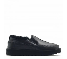 UGG Mens Stitch Slip On Leather Black