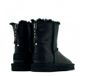 UGG Kids Classic Short Zip Leather Black